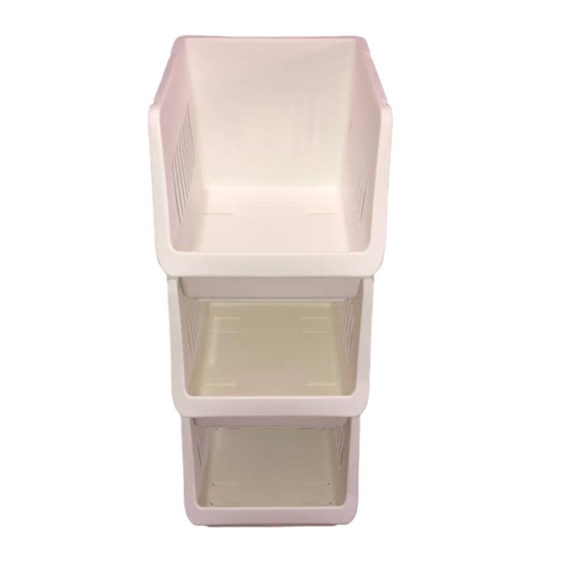 Set 3 Stackable Organizer Bin Large White Plastic Stacking Bins - Picture 3 of 4